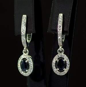 Серебряные серьги 925 пробы 4,49 г с шри-ланкийскими Сапфірами и фианитами 1,84 карат Серебряные серьги 925 пробы 4,49 г с шри-ланкийскими Сапфірами и фианитами 1,84 карат