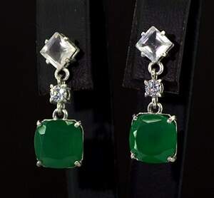 Серебряные серьги 925 пробы 4,47 г с зелеными Агатами, розовыми кварцами и фианитами 7,16 карат