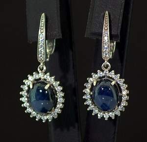 Серебряные серьги 925 пробы 5,88 г с звездчатыми таїландськими Сапфірами 11,85 карат Серебряные серьги 925 пробы 5,88 г с звездчатыми таїландськими Сапфірами 11,85 карат