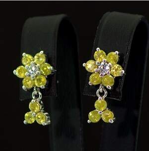 Серебряные серьги 925 пробы 3,59 гр. с норвежскими Сфенами класса АААА и топазами из США 3 карат Серебряные серьги 925 пробы 3,59 гр. с норвежскими Сфенами класса АААА и топазами из США 3 карат