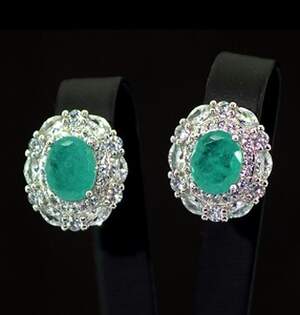 Серьги у срібному покрытии з Турмалінами Параїба и цирконами 8,63 карат Серьги у срібному покрытии з Турмалінами Параїба и цирконами 8,63 карат