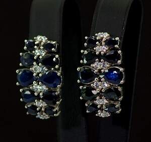 Серебряные серьги 925 пробы 9,38 г с в'єтнамськими Сапфірами и фианитами 9,88 карат