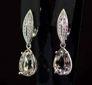 Серебряные серьги 925 пробы 6,43 г с боливийскими Аметринами и фианитами 7,93 карат Серебряные серьги 925 пробы 6,43 г с боливийскими Аметринами и фианитами 7,93 карат