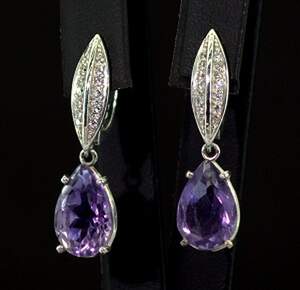 Серебряные серьги 925 пробы 6,79 г с бразильскими Аметистами и фианитами 8,57 карат Серебряные серьги 925 пробы 6,79 г с бразильскими Аметистами и фианитами 8,57 карат