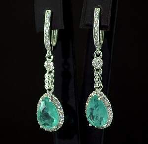 Серьги у срібному покрытии з Турмалінами Параїба и цирконами 5,01 карат Серьги у срібному покрытии з Турмалінами Параїба и цирконами 5,01 карат