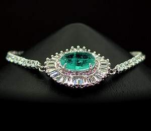 Браслет у срібному покрытии з Турмаліном Параїба и цирконами 9,15 карат 18+3 см Браслет у срібному покрытии з Турмаліном Параїба и цирконами 9,15 карат 18+3 см