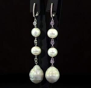 Серебряные серьги 925 пробы 16,22 г с таїтянськими Перлинами барглаз, белыми жемчужинами та цирконами Серебряные серьги 925 пробы 16,22 г с таїтянськими Перлинами барглаз, белыми жемчужинами та цирконами
