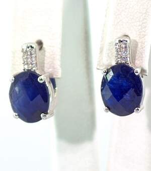 Серебряные серьги 925 пробы 4,05 г со шри-ланкийскими Сапфірами класса АААА и цирконами 6,36 карат Серебряные серьги 925 пробы 4,05 г со шри-ланкийскими Сапфірами класса АААА и цирконами 6,36 карат