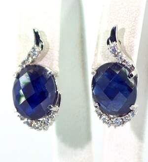 Серебряные серьги 925 пробы 6,12 г со шри-ланкийскими Сапфірами класса АААА и цирконами 12,78 карат Серебряные серьги 925 пробы 6,12 г со шри-ланкийскими Сапфірами класса АААА и цирконами 12,78 карат