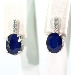 Серебряные серьги 925 пробы 3,69 г со шри-ланкийскими Сапфірами класса АААА и цирконами 5,22 карат Серебряные серьги 925 пробы 3,69 г со шри-ланкийскими Сапфірами класса АААА и цирконами 5,22 карат
