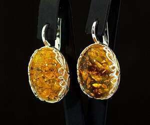 Серебряные серьги 925 пробы 13,07 г с Бурштином 27,7 карат Серебряные серьги 925 пробы 13,07 г с Бурштином 27,7 карат