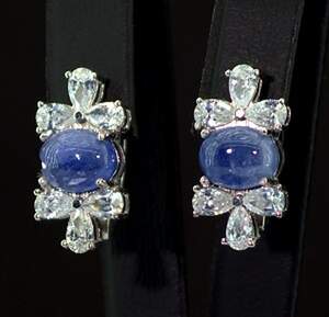 Серебряные серьги 925 пробы 6,67 г с Танзанітами и фианитами 8,78 карат Серебряные серьги 925 пробы 6,67 г с Танзанітами и фианитами 8,78 карат