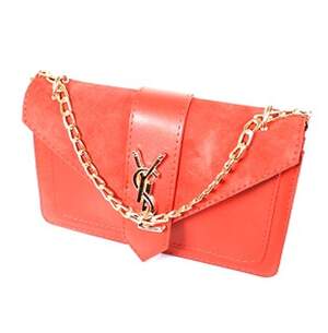 Жіноча сумка со вставкой з натуральной замши цвета Red, репліка Yves Saint Laurent Жіноча сумка со вставкой з натуральной замши цвета Red, репліка Yves Saint Laurent