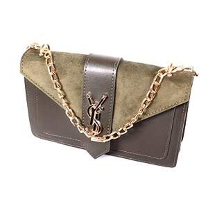 Жіноча сумка со вставкой з натуральной замши цвета Green, репліка Yves Saint Laurent Жіноча сумка со вставкой з натуральной замши цвета Green, репліка Yves Saint Laurent