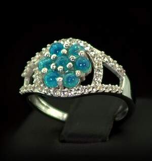 Серебряное кольцо 925 пробы 3,23 гр. с голубыми эфиопскими Опалами класса АААА и топазами из США 0,93 карат Серебряное кольцо 925 пробы 3,23 гр. с голубыми эфиопскими Опалами класса АААА и топазами из США 0,93 карат