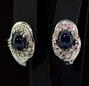 Серебряные серьги 925 пробы 5,84 гр. со шри-ланкийскими звездчатыми Сапфирами класса АААА и топазами из США 4,7 карат Серебряные серьги 925 пробы 5,84 гр. со шри-ланкийскими звездчатыми Сапфирами класса АААА и топазами из США 4,7 карат