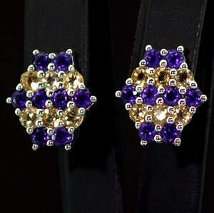Серебряные серьги 925 пробы 5,33 гр. с африканскими Аметистами и Цитринами из США 2,89 карат Серебряные серьги 925 пробы 5,33 гр. с африканскими Аметистами и Цитринами из США 2,89 карат