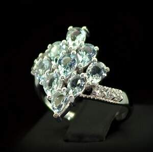 Серебряное кольцо 925 пробы 4,52 гр. с замбийскими Аквамаринами и топазами из США 3,22 карат Серебряное кольцо 925 пробы 4,52 гр. с замбийскими Аквамаринами и топазами из США 3,22 карат