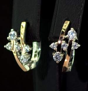 Серебряные серьги 925 пробы с позолотой 375 пробы 3,62 г с белыми Фианитами 1,1 карат Серебряные серьги 925 пробы с позолотой 375 пробы 3,62 г с белыми Фианитами 1,1 карат