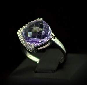 Серебряное кольцо 925 пробы 4,35 г с бразильским Аметистом и цирконами 4,87 карат Серебряное кольцо 925 пробы 4,35 г с бразильским Аметистом и цирконами 4,87 карат