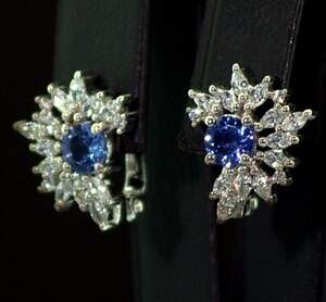 Серебряные серьги 925 пробы 4,25 г с Танзанітами класса АААА и цирконами 2,12 карат Серебряные серьги 925 пробы 4,25 г с Танзанітами класса АААА и цирконами 2,12 карат