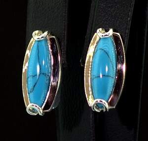 Серебряные серьги 925 пробы с позолотой 375 пробы 5,55 г с Бірюзою 4,2 карат Серебряные серьги 925 пробы с позолотой 375 пробы 5,55 г с Бірюзою 4,2 карат