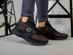 Ботинки мужские из нубука коричневые с вставками черной кожи, зимние Ботинки мужские из нубука коричневые с вставками черной кожи, зимние