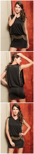 Sleeve V-neck Dress Black Sleeve V-neck Dress Black