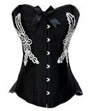 Корсет черного цвета из сатина. Кружевной рисунок белого цвета. ЕЕ27